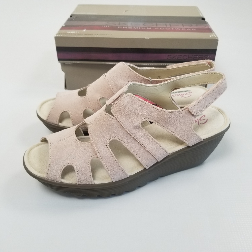 Skechers Suede Parallel Stylin' Wedge Sandals Pink Size 11 Unworn Imperfections